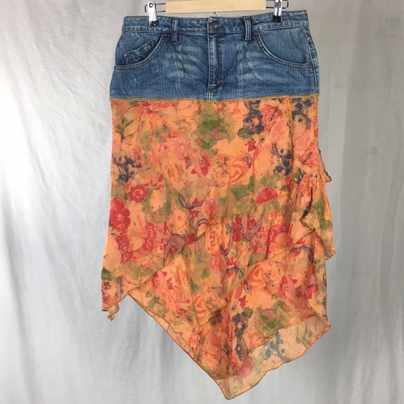Click Dresses & Skirts - Denim Yoke Asymmetrical Skirt